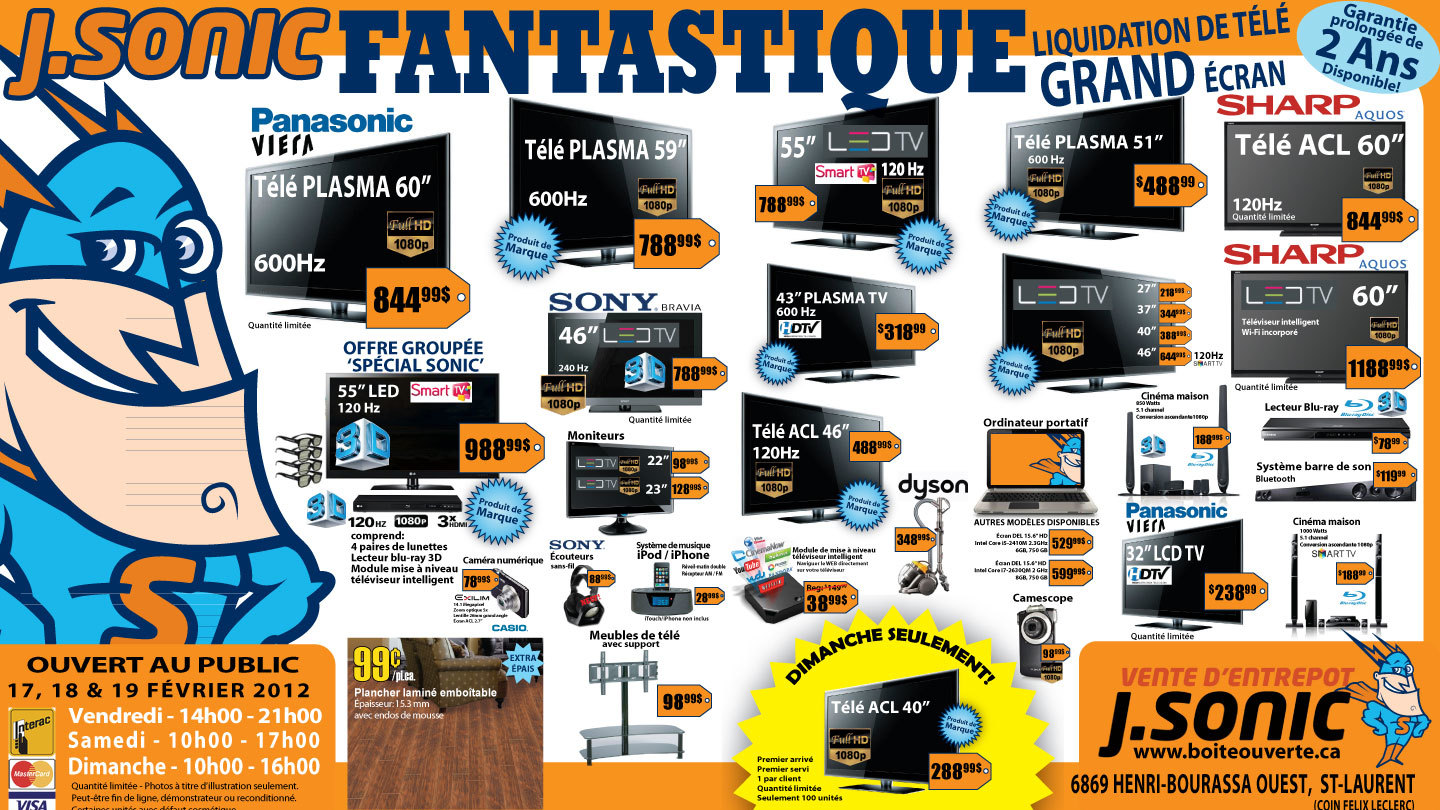 J.Sonic Big Screen TV Liquidation allsales.ca